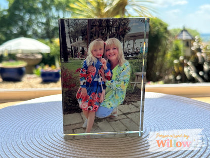 Personalised Family Photo Gift, Crystal Glass Block Plaque, Office Gift.