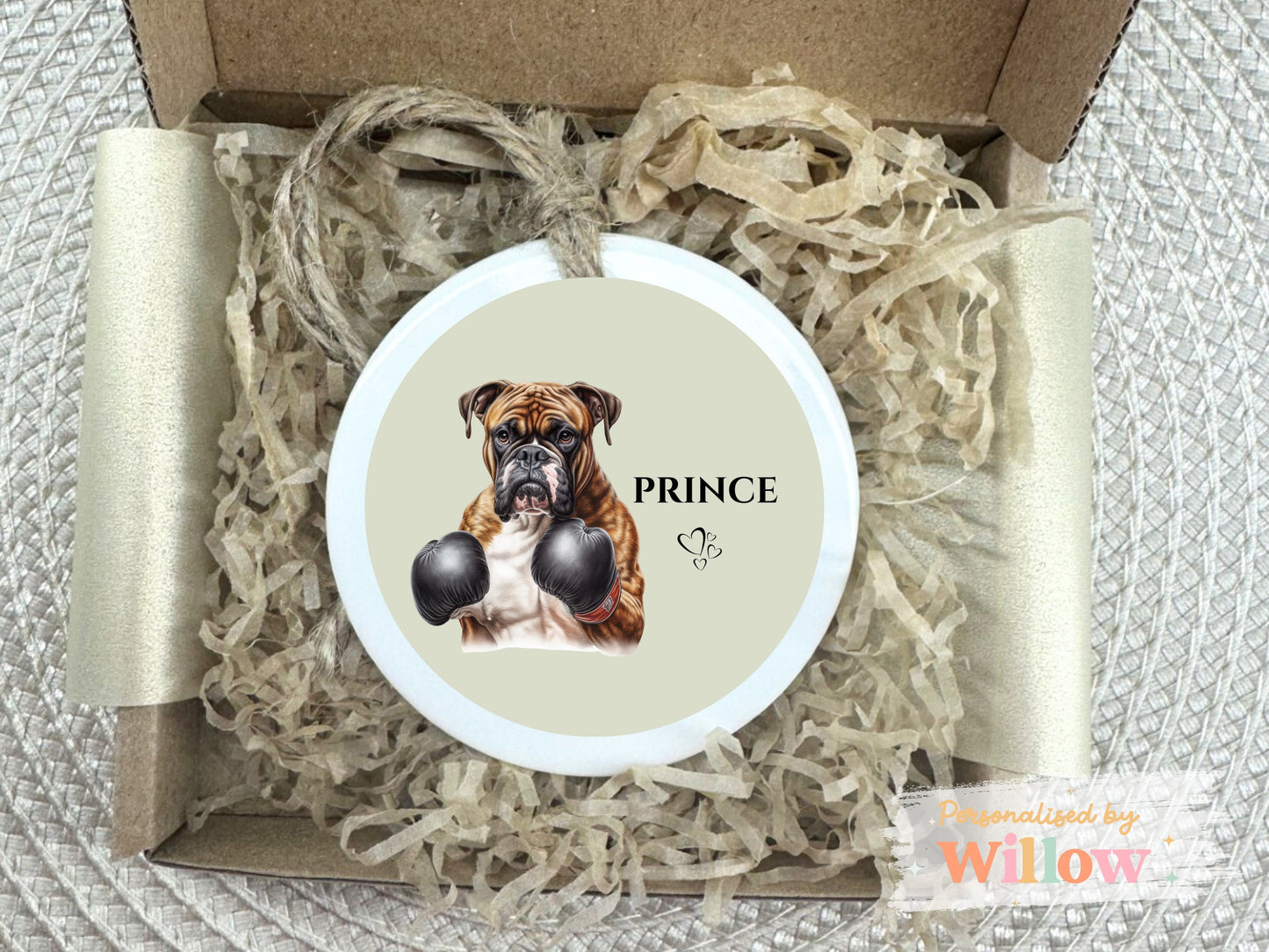 Personalised Boxer Dog Gift, Dog Lover Gift, Ceramic Ornament.