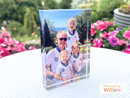 Personalised Dad / Grandad Photo Gift, Crystal Glass Block Plaque.