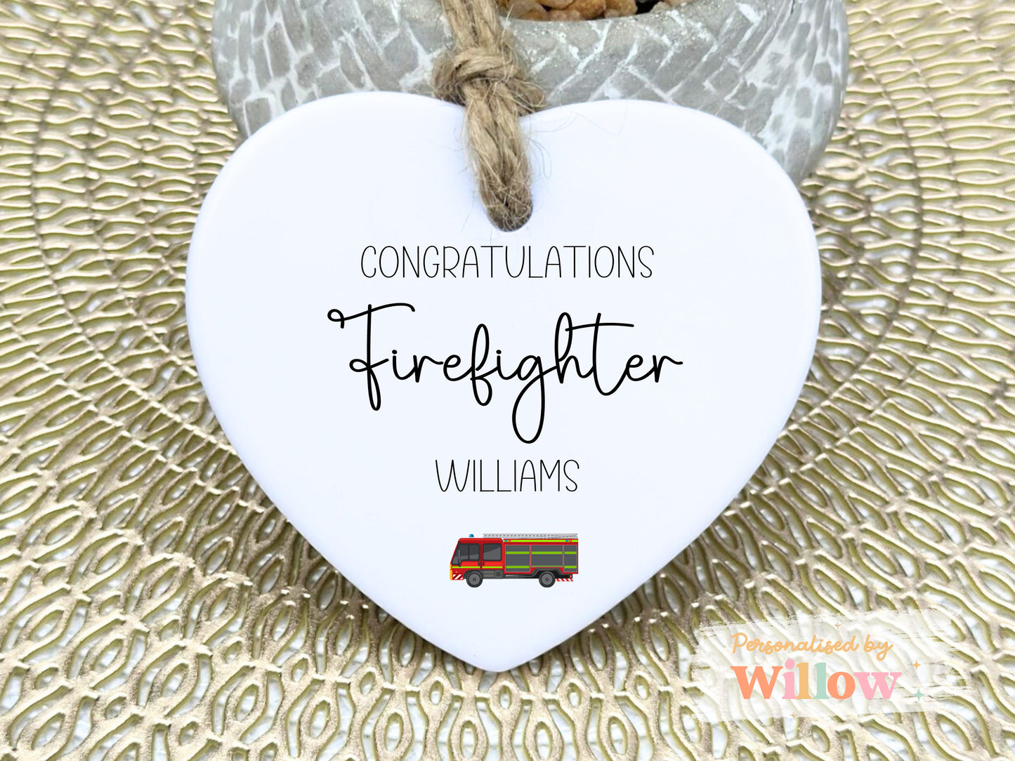 Personalised Congratulations on Becoming a Fireman Gift, Newly Qualified Firefighter Ceramic Ornament