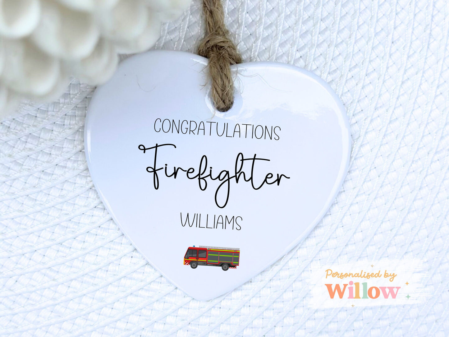 Personalised Congratulations on Becoming a Fireman Gift, Newly Qualified Firefighter Ceramic Ornament