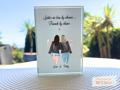 Personalised Sister in Law, Friend, Sister Gift, Crystal Glass Block Plaque.