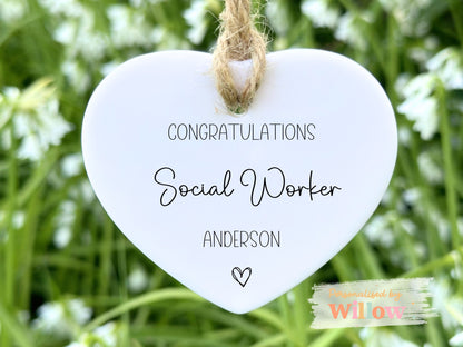 Social Worker Graduation Gift, Newly Qualified Social Worker, Congratulations, Ceramic Ornament.