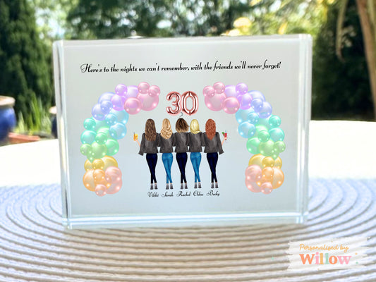 Personalised 30th Birthday Gift, Crystal Glass Block Plaque, Sisters 30th Gift.