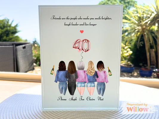 Personalised 40th Birthday Gift, Crystal Glass Block Plaque, Sisters 40th Gift, Best Friend Gift, Glass Ornament, Photo Acrylic Block.