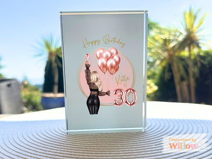 Personalised 30th 40th Birthday Gift, Crystal Glass Block Plaque, Sisters 30th Gift, Best Friend Gift, Glass Ornament, Photo Acrylic Block.