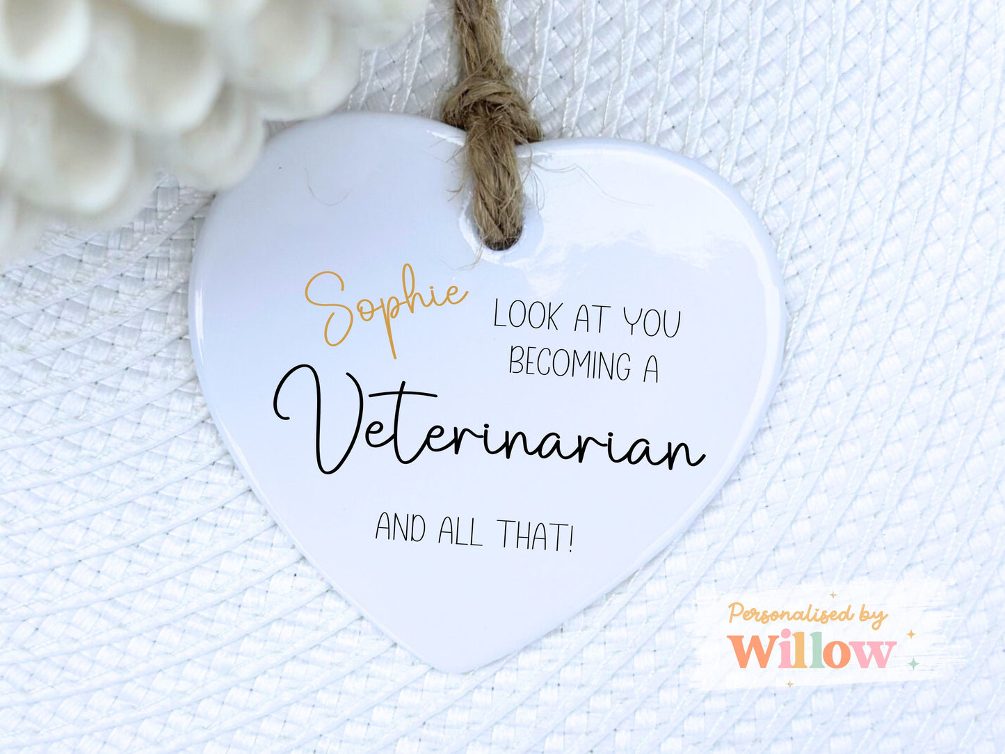 Personalised Congratulations on Becoming a Vet Gift, Newly Qualified Vet Ceramic Ornament.