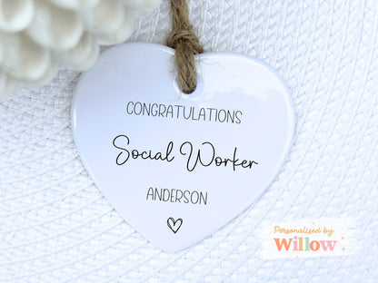 Social Worker Graduation Gift, Newly Qualified Social Worker, Congratulations, Ceramic Ornament.