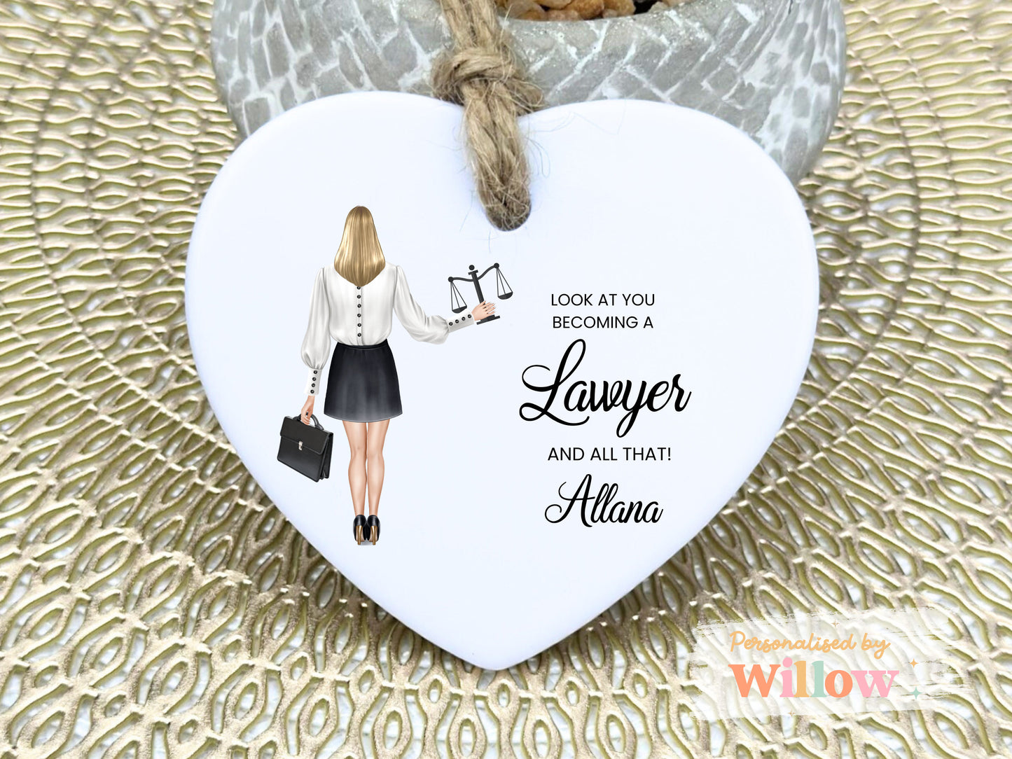 Personalised Newly Qualified Lawyer Hanging Ceramic Ornament.