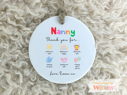 Personalised Thank you Nanny Ceramic Ornament