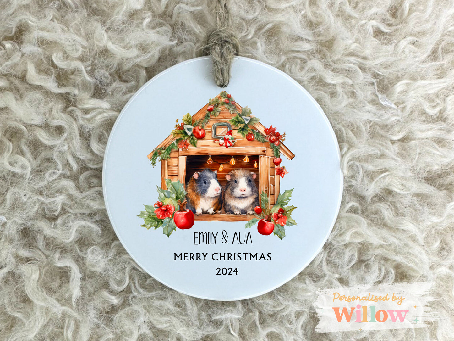 Personalised Guineapig Bestie Christmas Ceramic Hanging