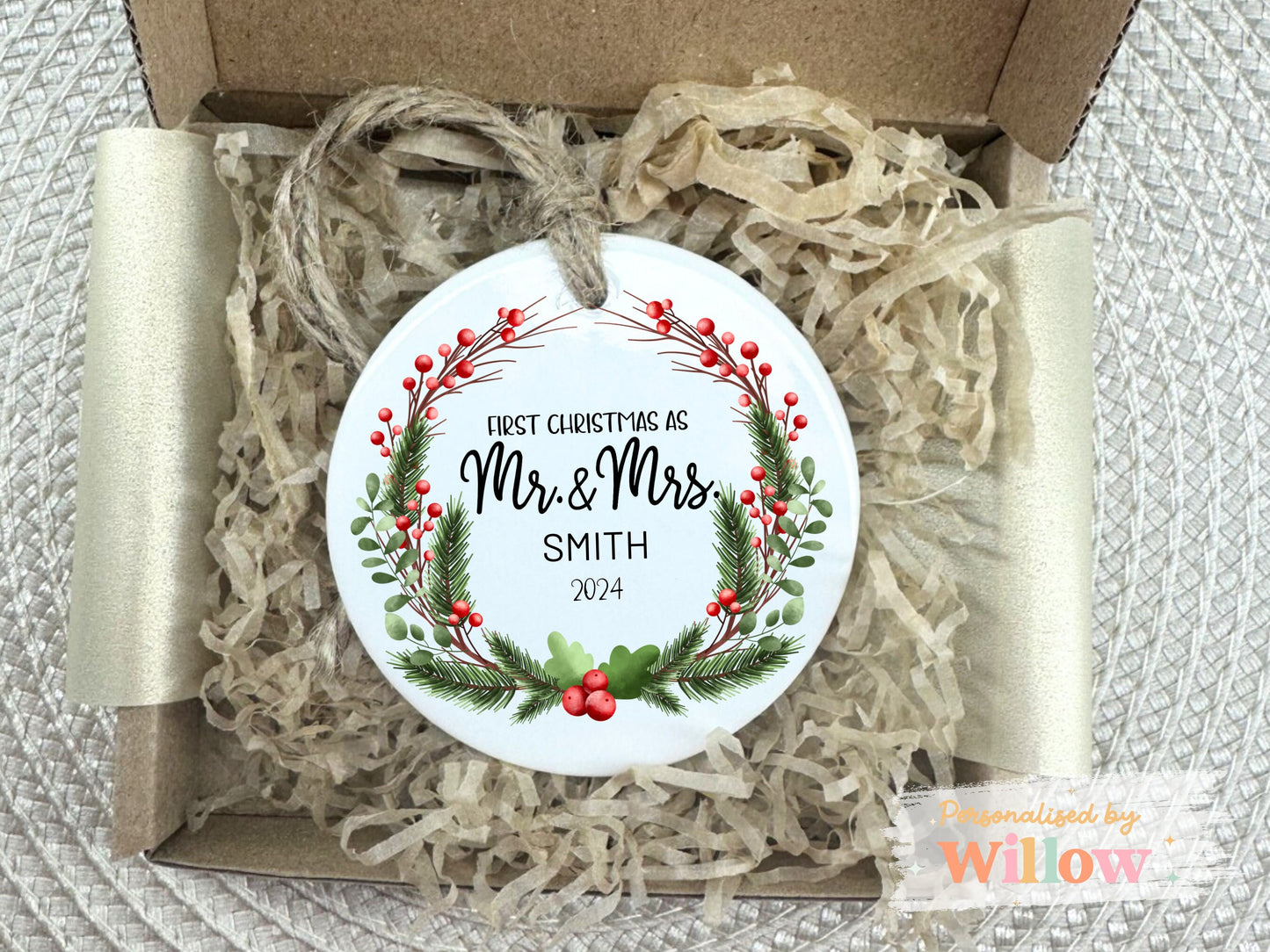 Personalised First Christmas as Mr. and Mrs, Personalised Couple Ornament, Custom Mr. and Mrs. Ornament, Christmas Bauble Gift,