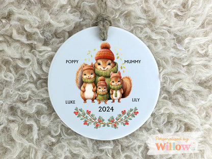 Personalised 1st Christmas as Family, Squirrel Ceramic Ornament Keepsake