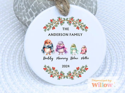 Personalised Bird Family Hanging Christmas Decoration