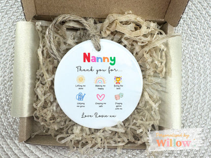 Personalised Thank you Nanny Ceramic Ornament