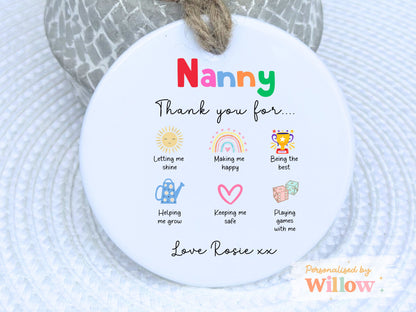 Personalised Thank you Nanny Ceramic Ornament