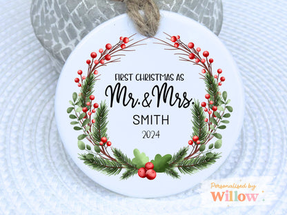 Personalised First Christmas as Mr. and Mrs, Personalised Couple Ornament, Custom Mr. and Mrs. Ornament, Christmas Bauble Gift,