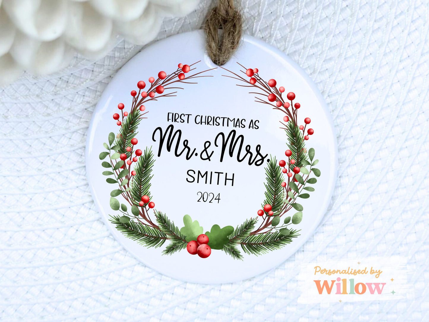 Personalised First Christmas as Mr. and Mrs, Personalised Couple Ornament, Custom Mr. and Mrs. Ornament, Christmas Bauble Gift,