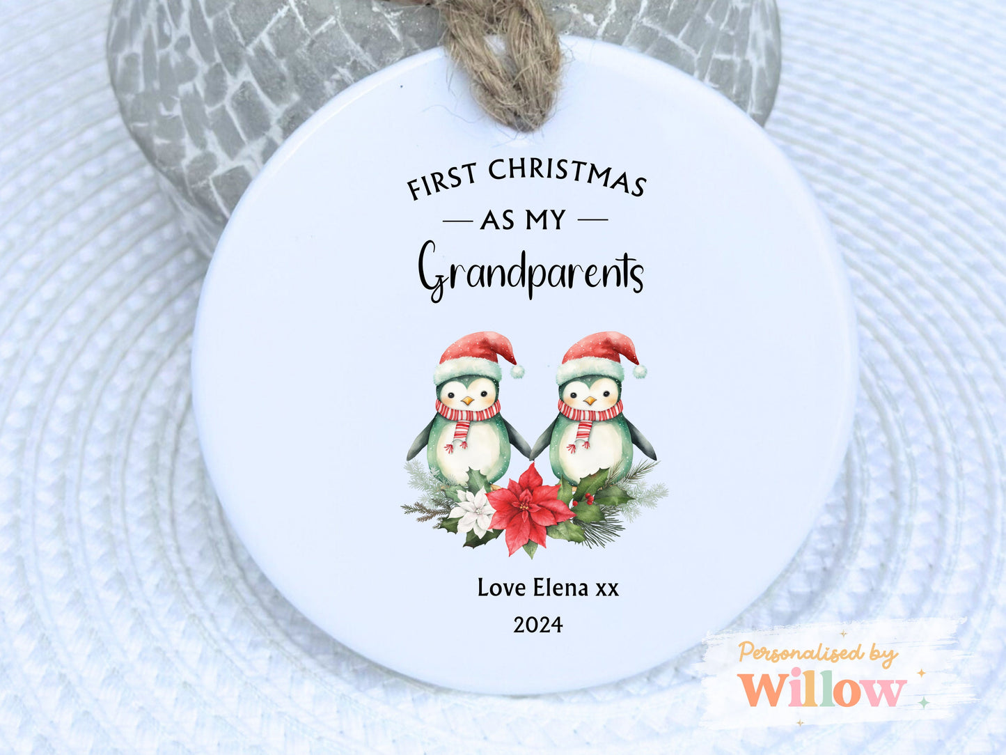 Personalised Nanny and Grandad Christmas Gift, Ceramic Ornament Keepsake