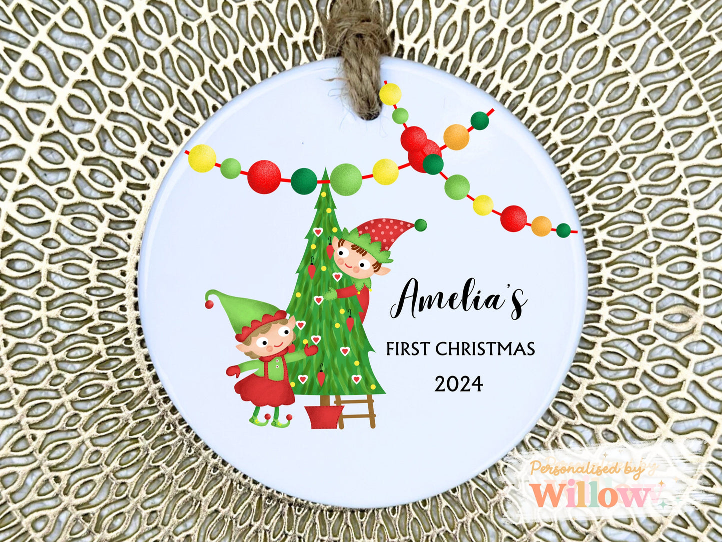 Personalised Baby's First Christmas Ceramic Hanging Decoration