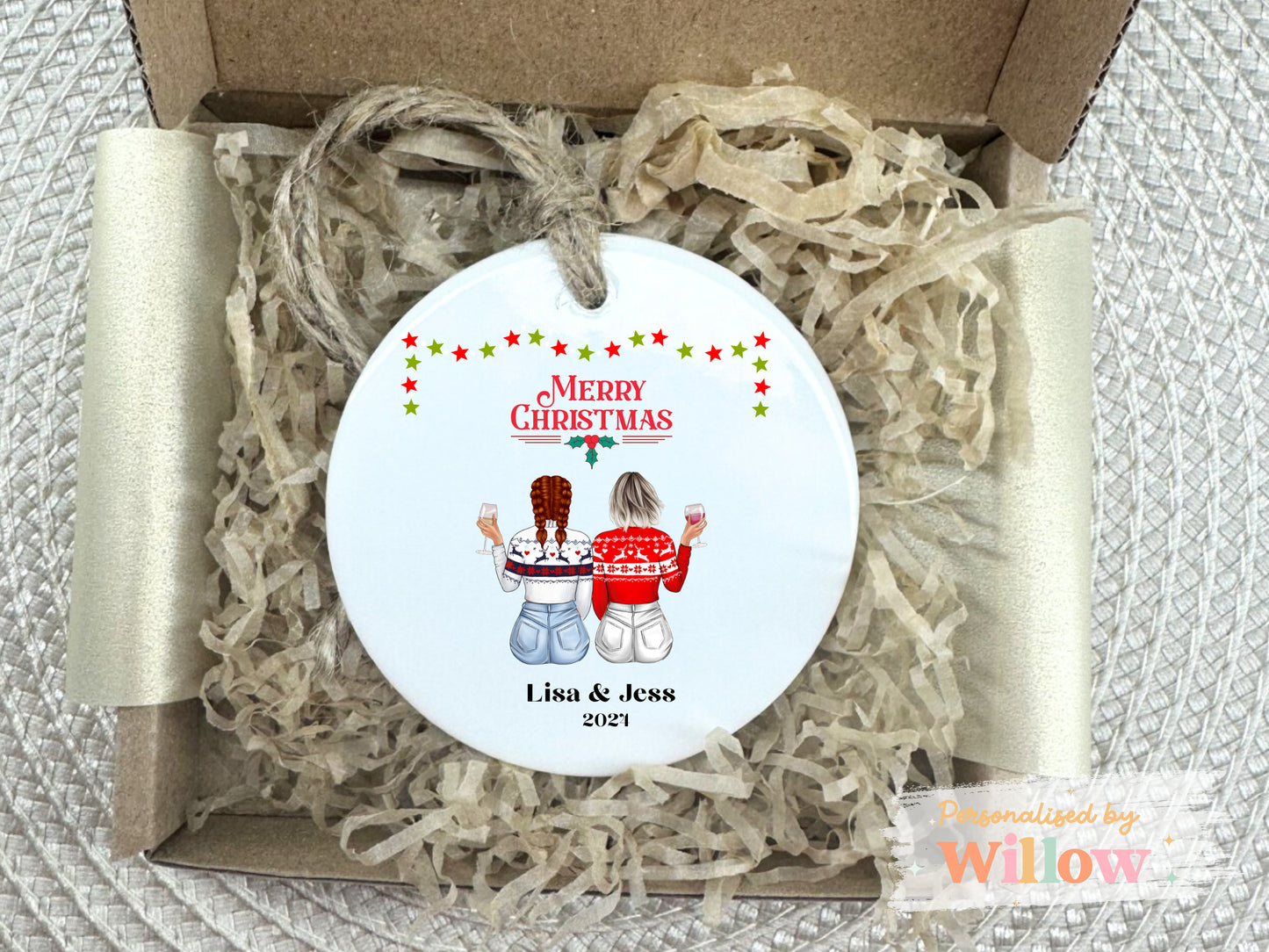 Friend Christmas Ornament, Personalised Christmas Jumper Bestie Decoration.