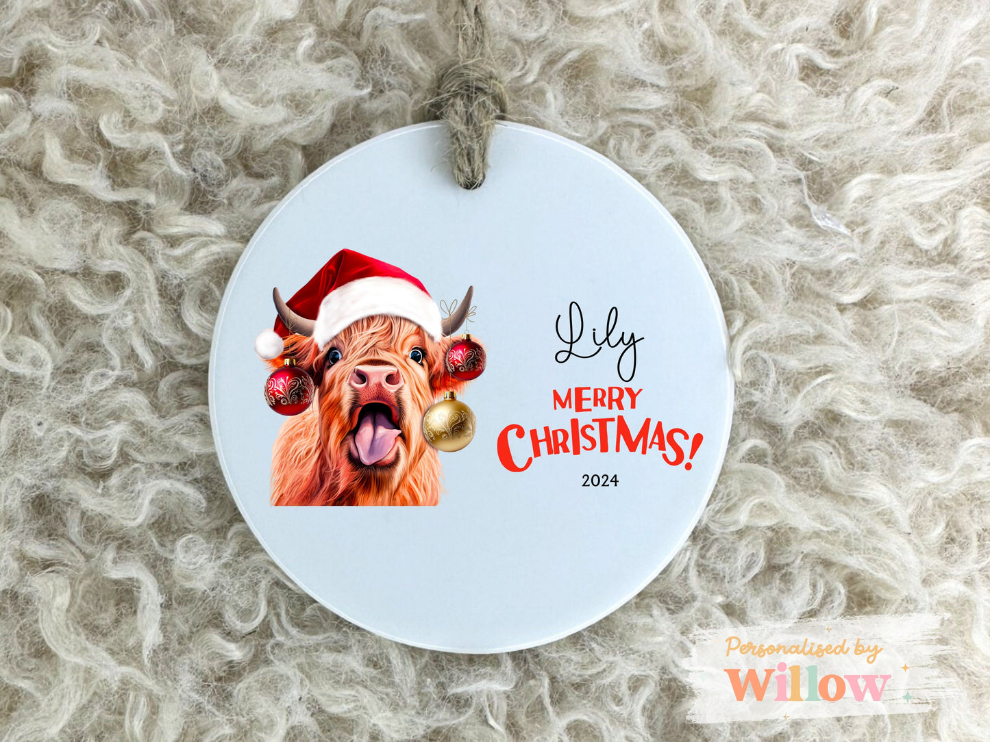 Personalised Highland Cow Christmas Decoration, Custom Cow Christmas Ornament, Keepsake Bauble, Christmas Ornament Gift