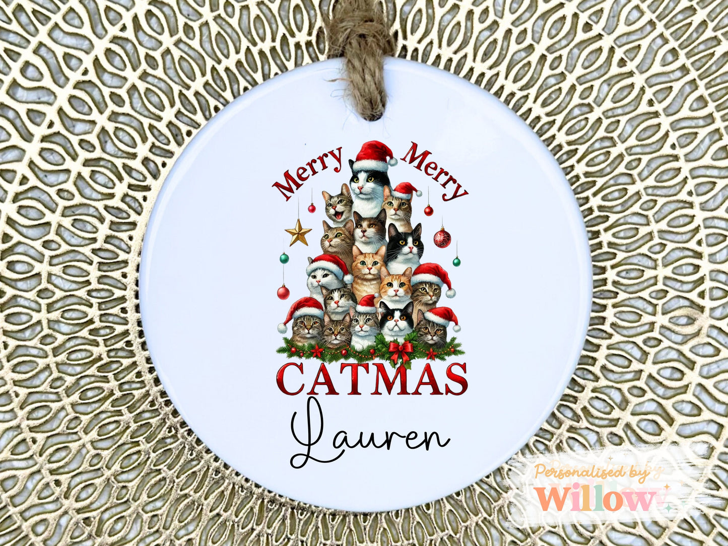 Personalised Cat Christmas Decoration, Cats Christmas Decoration.