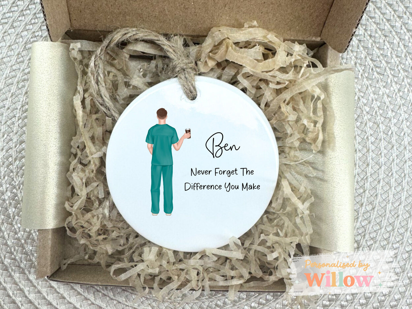 Personalised Male Nurse Gift, Nurse Appreciation Ceramic Ornament