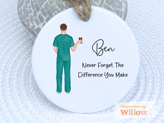 Personalised Male Nurse Gift, Nurse Appreciation Ceramic Ornament