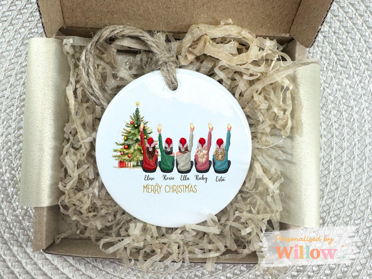 Bestie Christmas Ceramic Hanging Ornament With 5 People