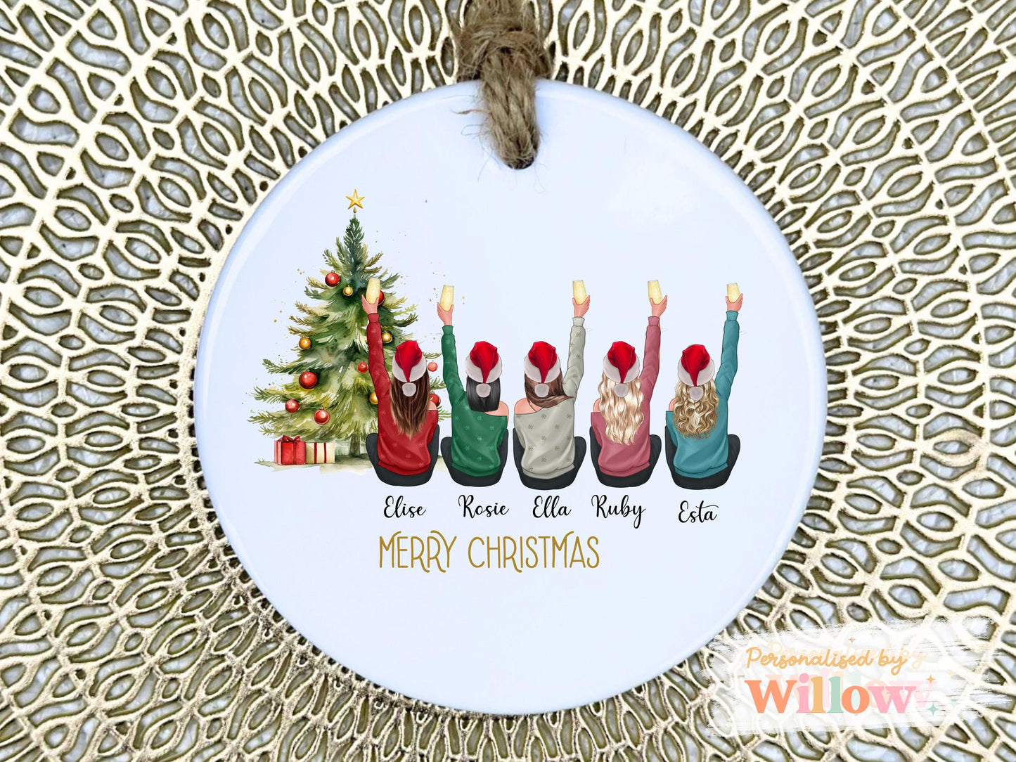 Bestie Christmas Ceramic Hanging Ornament With 5 People