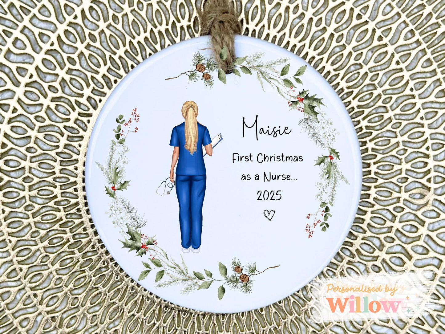 Personalised Nurse 1st Christmas Ceramic Ornament Hanging