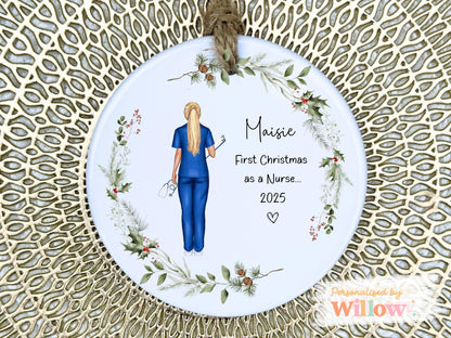 Personalised Nurse 1st Christmas Ceramic Ornament Hanging
