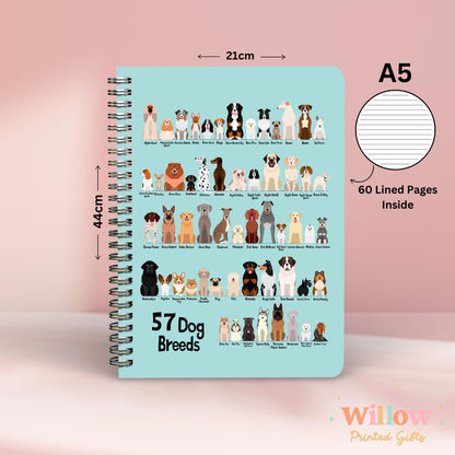 Dog Breeds Notebook Gift, Dog Themed Journal, Gift For Dog Lover, Dog Stationary, Dog Mum Gift, Pet Dog Notebook, Dog Lover Gift.