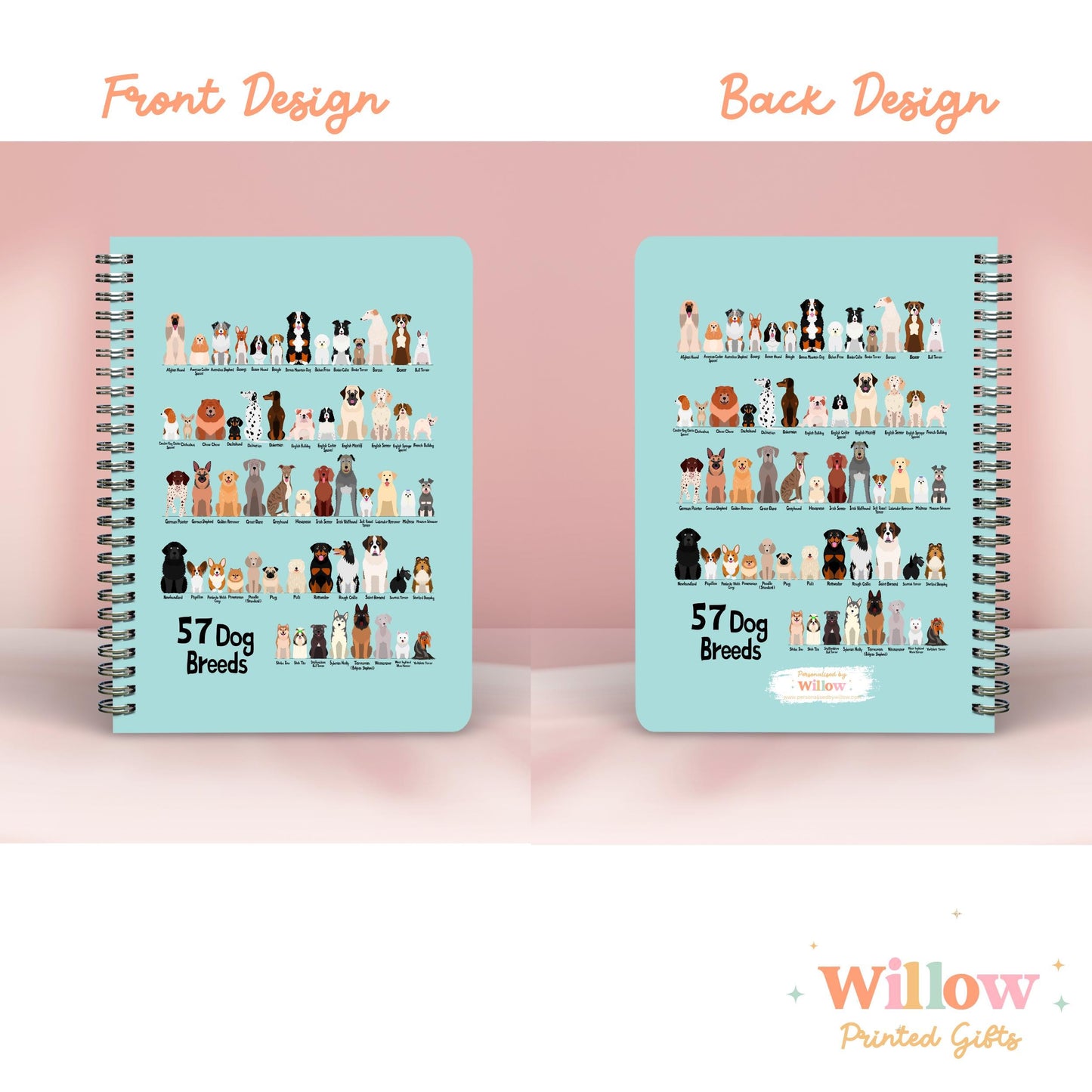 Dog Breeds Notebook Gift, Dog Themed Journal, Gift For Dog Lover, Dog Stationary, Dog Mum Gift, Pet Dog Notebook, Dog Lover Gift.