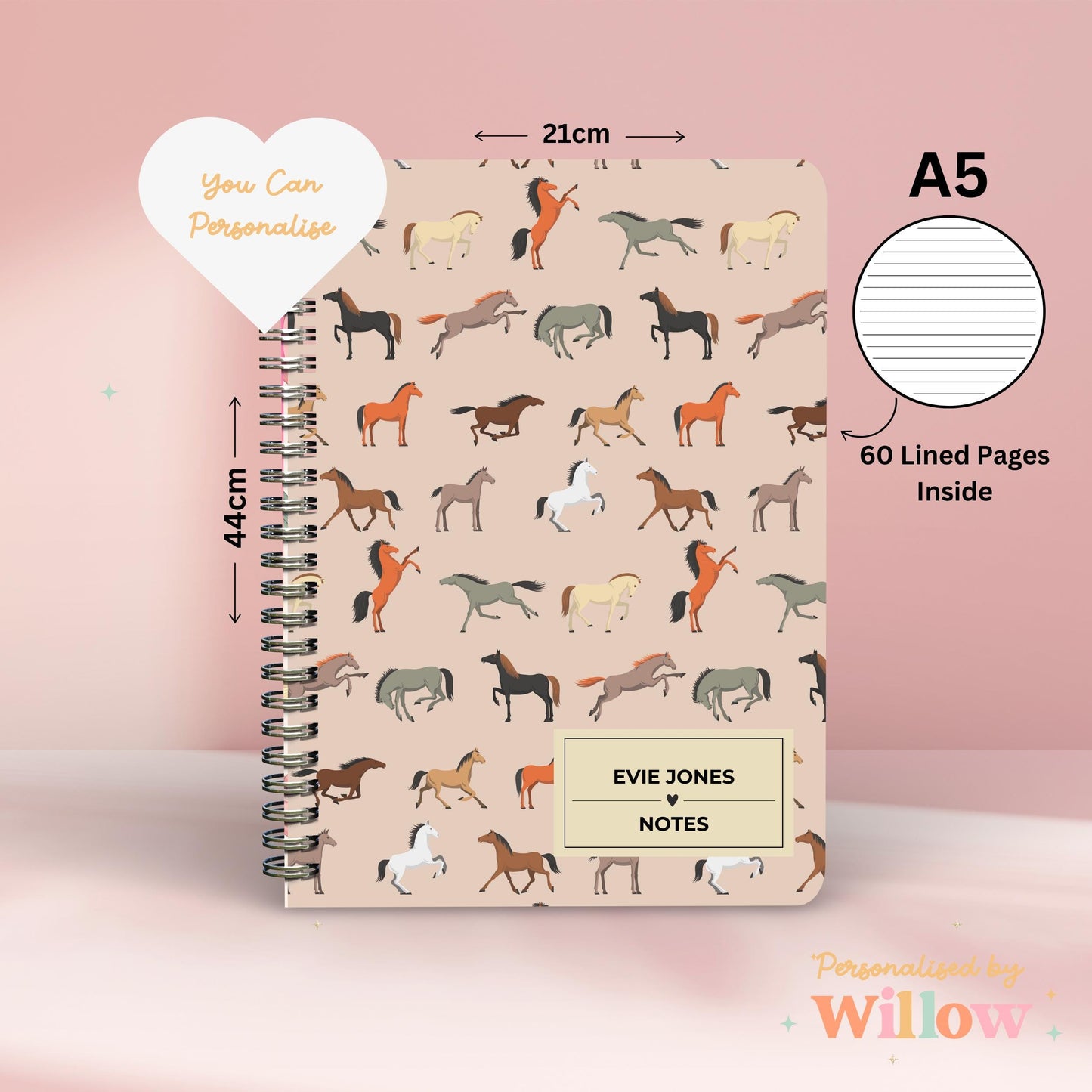 Personalised Horse Notebook Journal, Equestrian Gift, Horse Rider Notebook