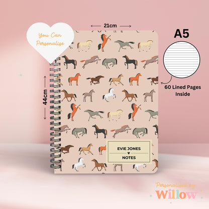 Personalised Horse Notebook Journal, Equestrian Gift, Horse Rider Notebook