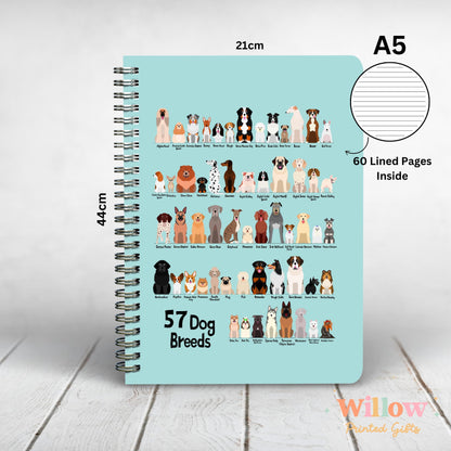 Dog Breeds Notebook Gift, Dog Themed Journal, Gift For Dog Lover, Dog Stationary, Dog Mum Gift, Pet Dog Notebook, Dog Lover Gift.