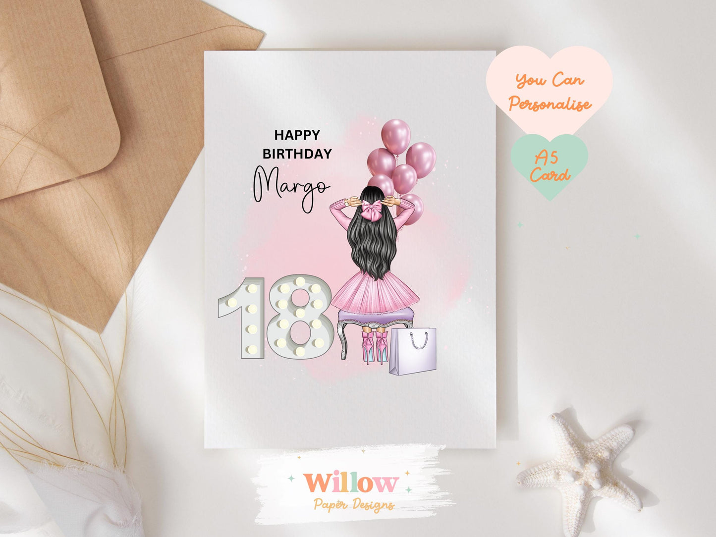 Personalised 18th Birthday Card, Teen Greeting Card, Any Age Birthday Card, Milestone Birthday Card, Beauty Birthday Card For Girl