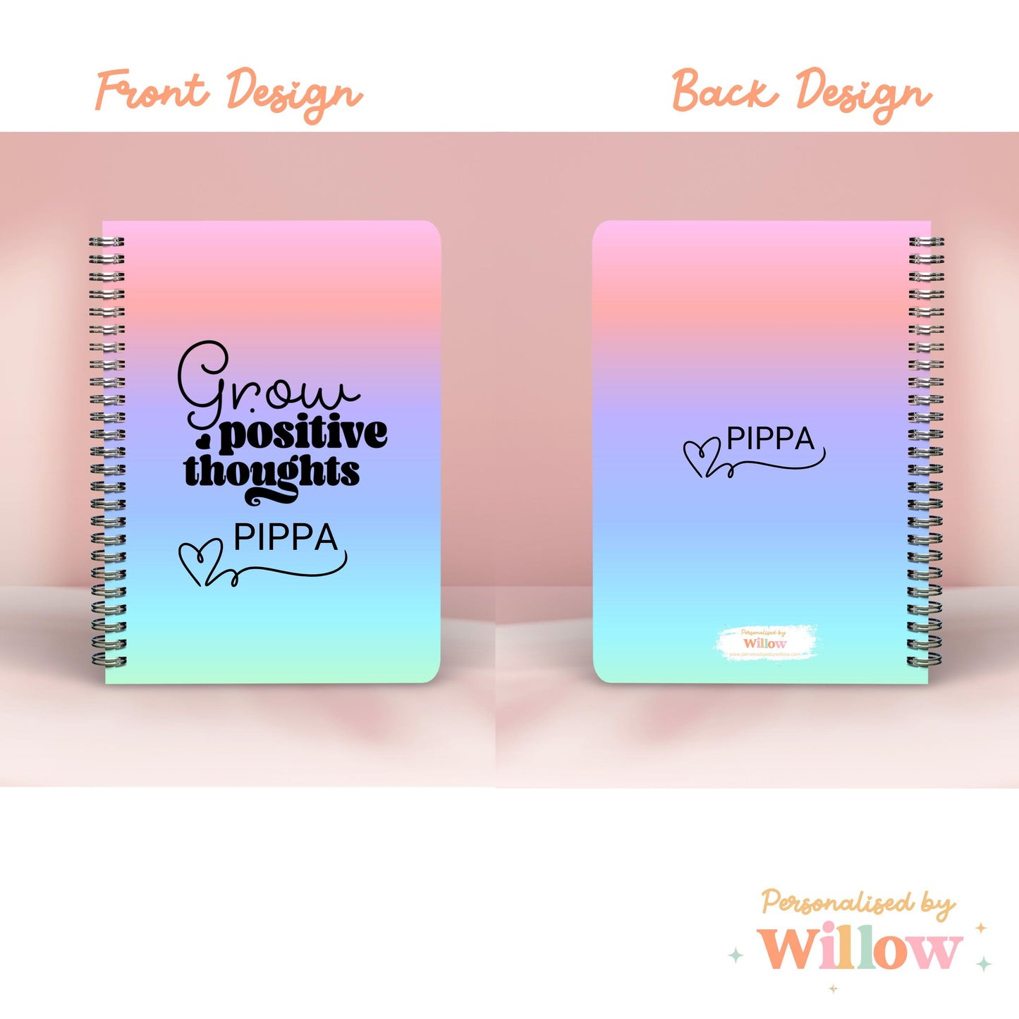 Personalised Grow Positive Thoughts Notebook, Creative Ideas Affirmation Journal